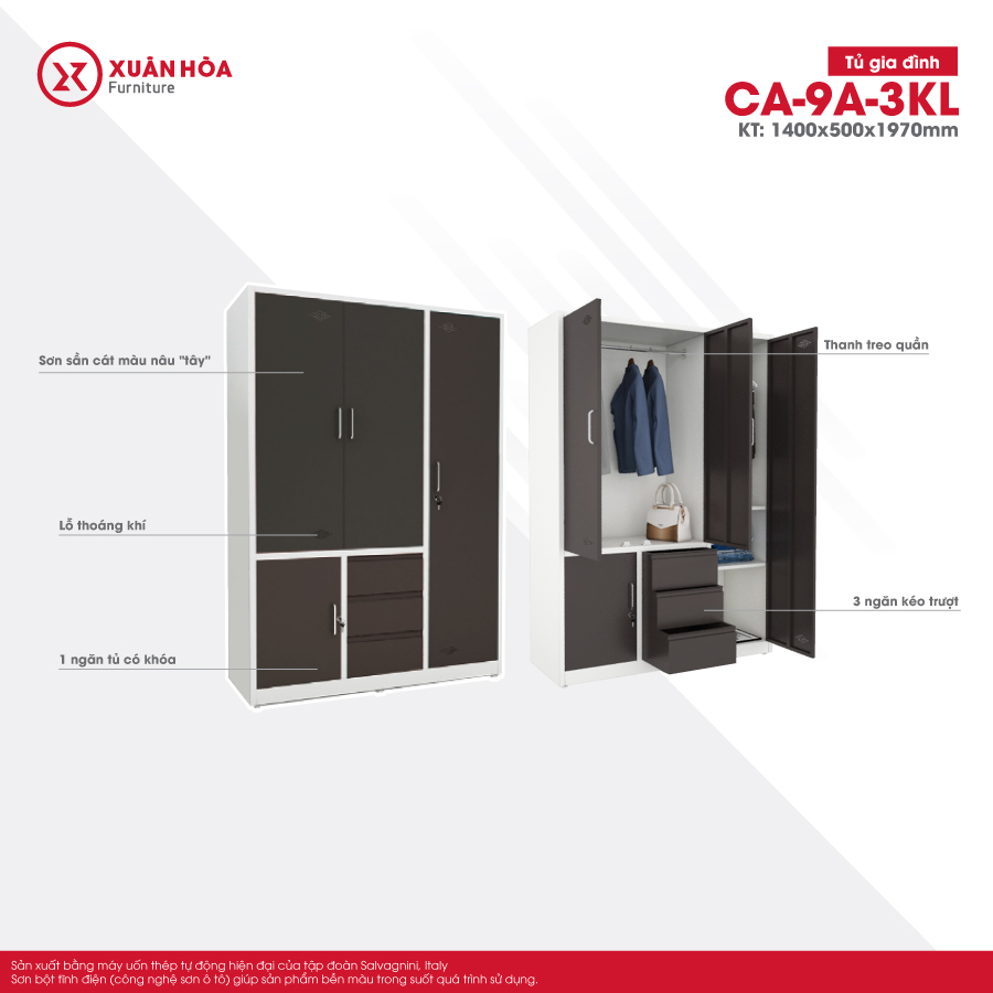Tủ quần áo CA-9A-3KL ba buồng thời trang tiện dụng